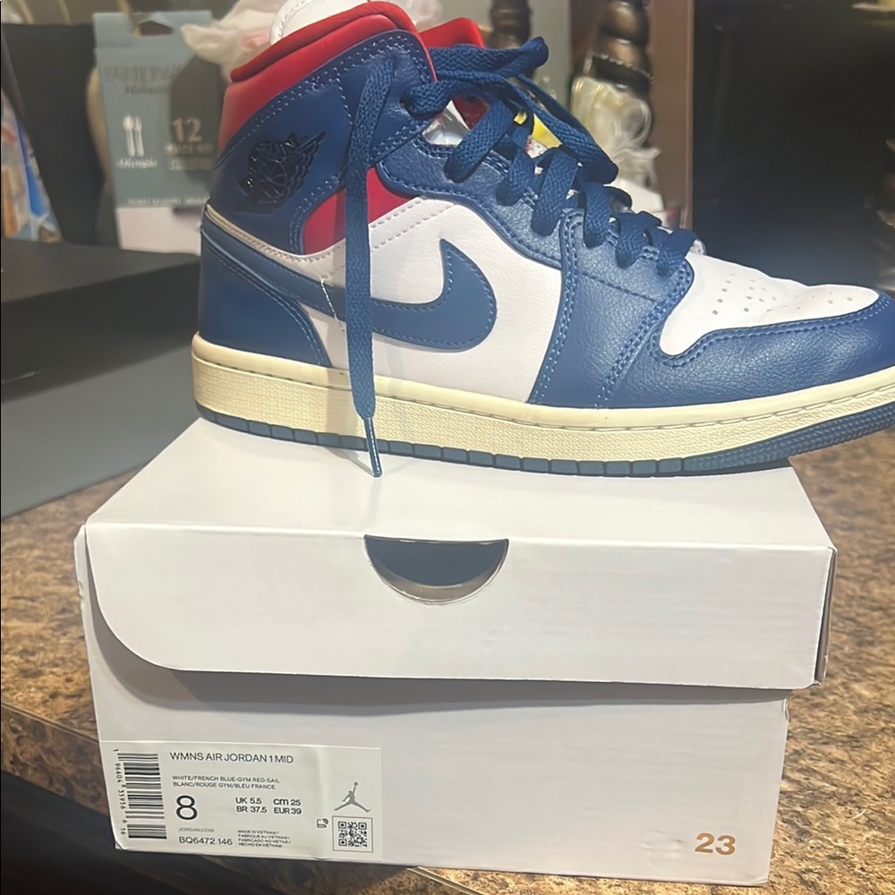 Nike Air Jordan 1 Mid Sneakers - Blue, Red, White
